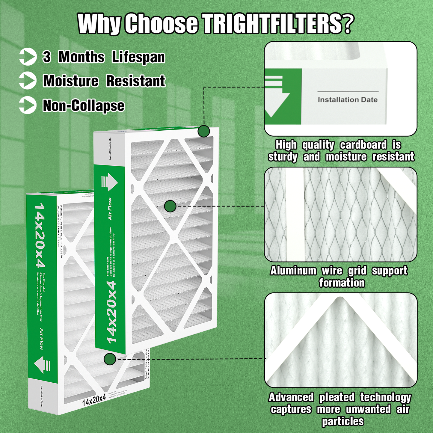 2 Pack of 14x20x4 Air Filter