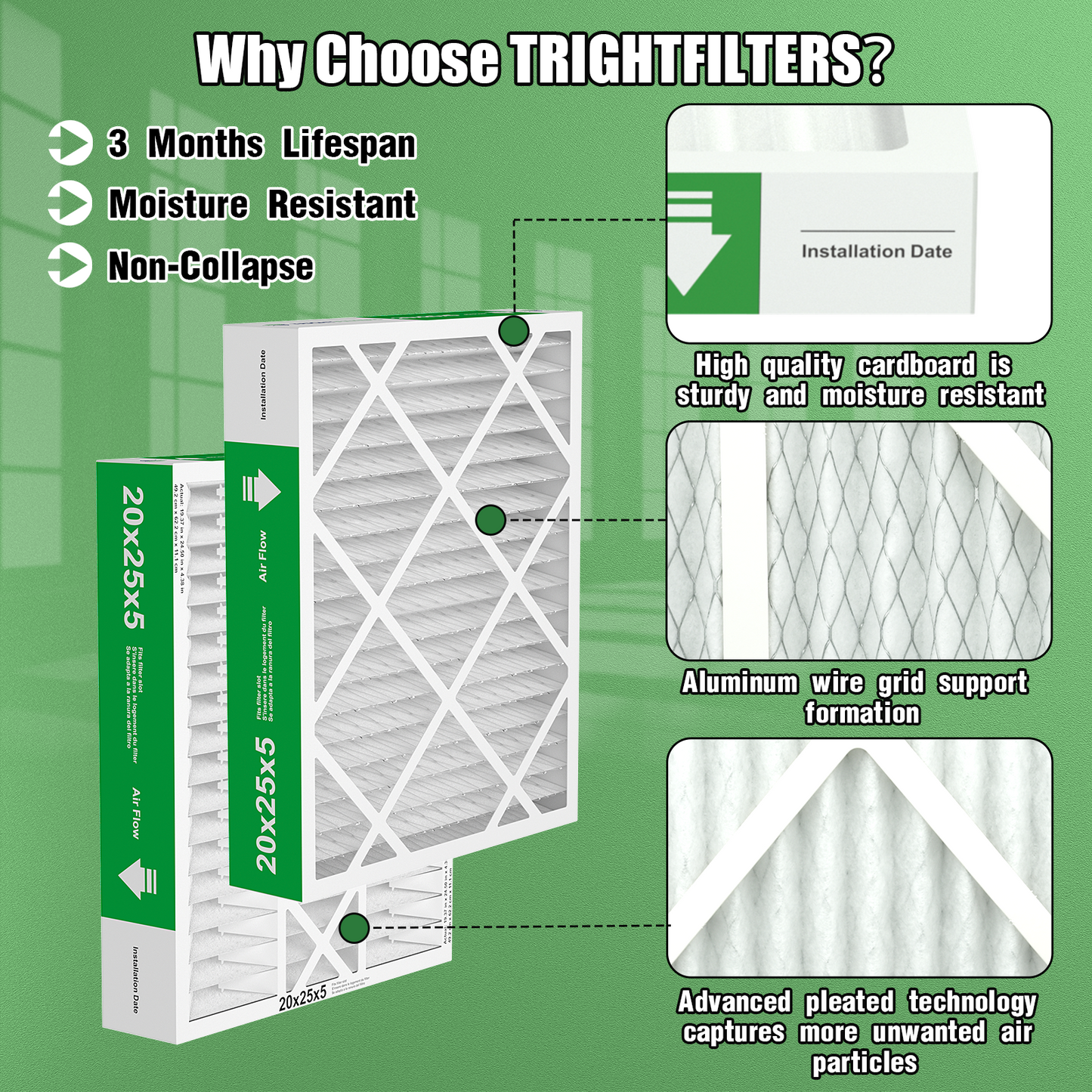 2 Pack of 20x25x5 Air Filter