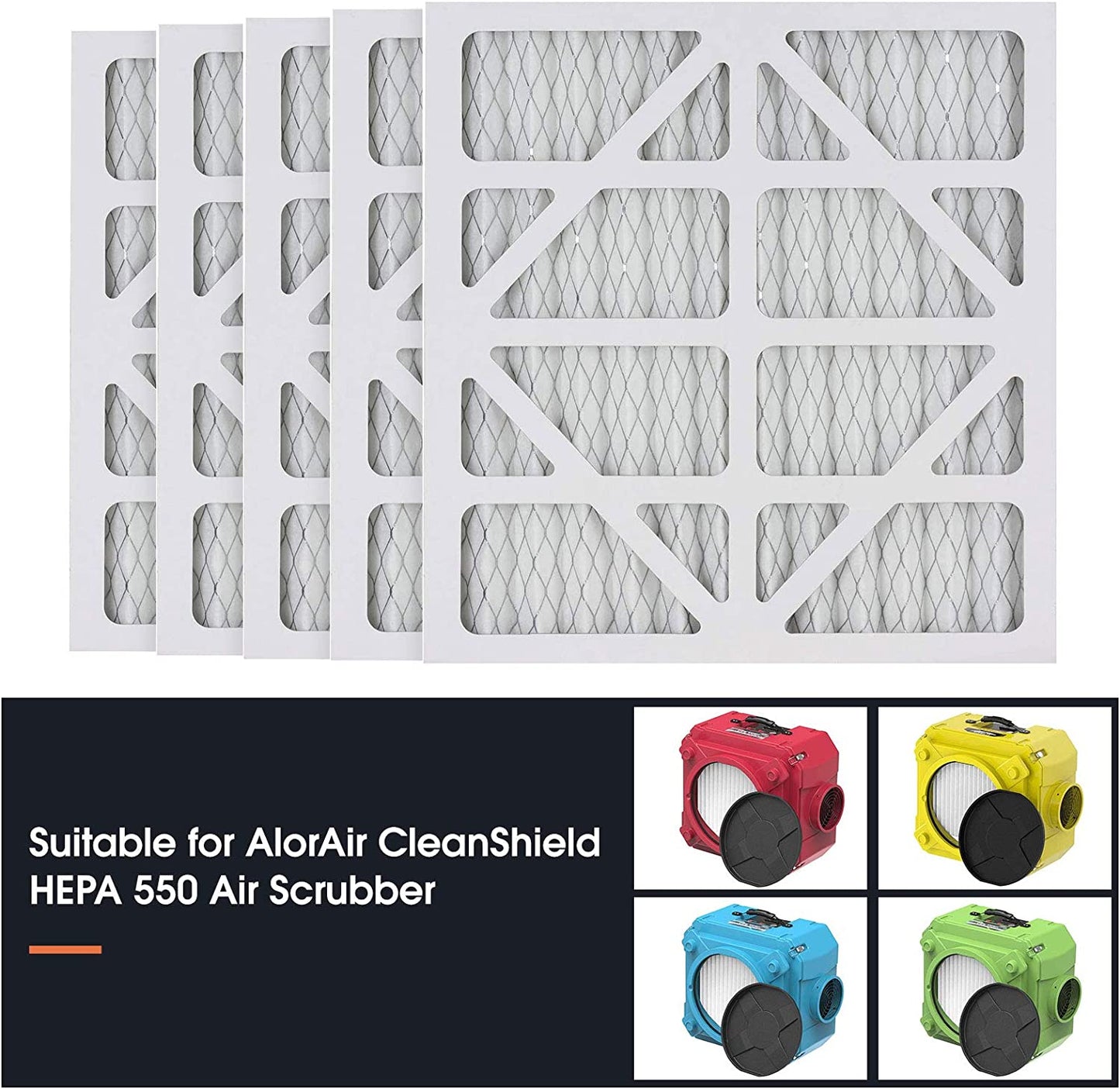AlorAir® MERV-10 Filter 5-Pack Replacement Set for Cleanshield Hepa 550 Air Scrubber